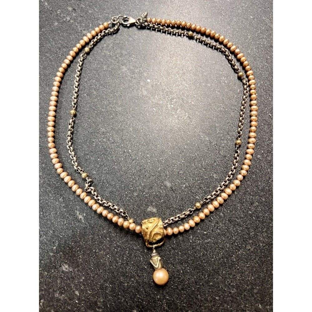Necklaces Vintage‎ RM Pearl & Sterling Silver Rolo Chain Necklace 17"